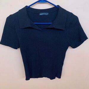 SHEIN black ribbed cropped polo